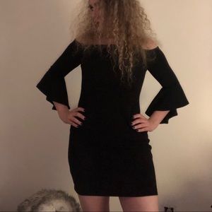 teeze me off the shoulder black formal dress